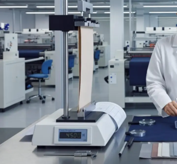 Laboratorium kontroli jakości tkanin z aparaturą pomiarową