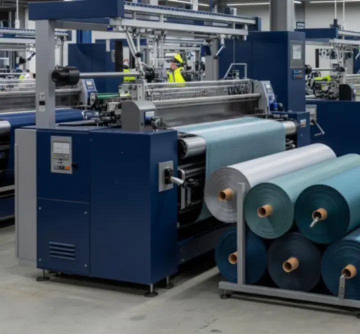 Nowoczesna fabryka tekstylna Janusz Kluba Combat Hog z liniami produkcyjnymi i maszynami.