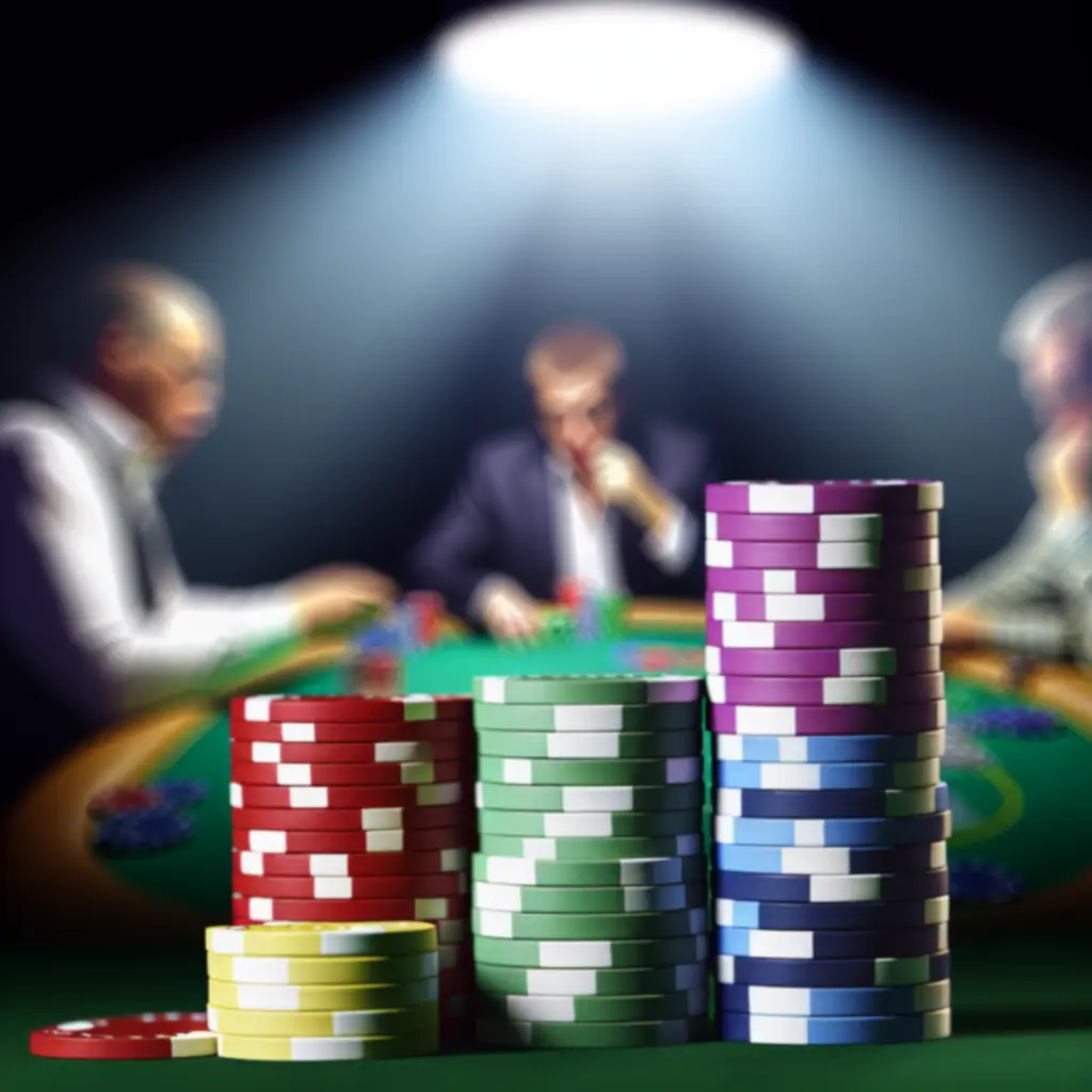 Turniej pokerowy – kolorowe żetony i gracze w tle