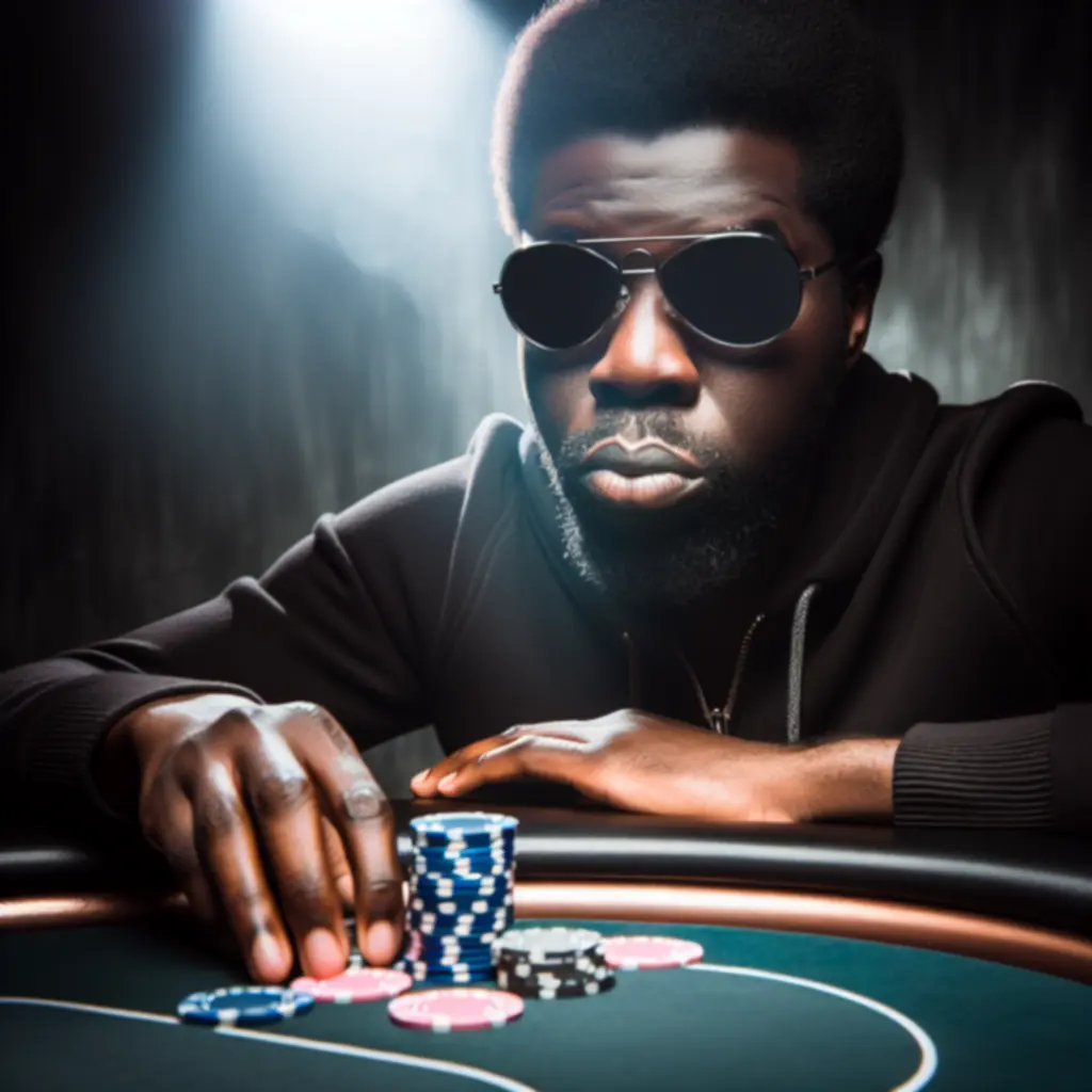 Skupiony gracz pokerowy przy stole turniejowym