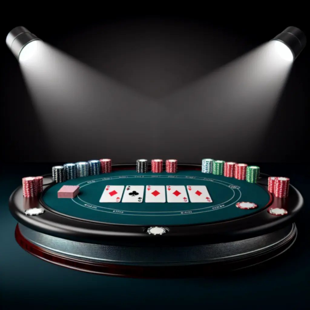 Turniej pokerowy – stolik z żetonami i kartami