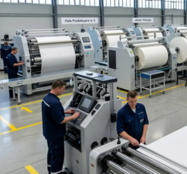 Linia produkcyjna tkanin w nowoczesnym zakładzie