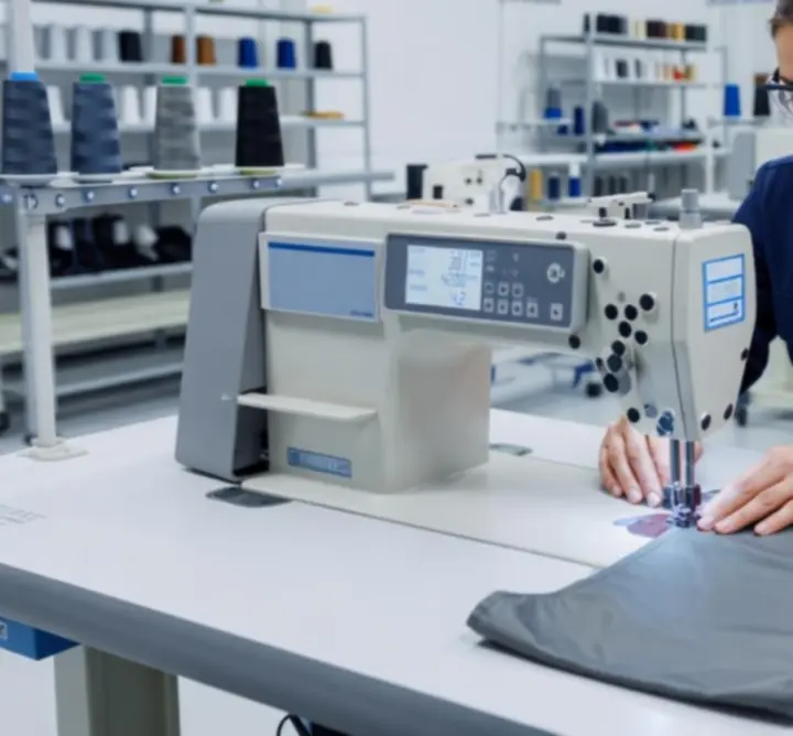 Maszyny szwalnicze w trakcie tworzenia prototypu z tkaniny technicznej