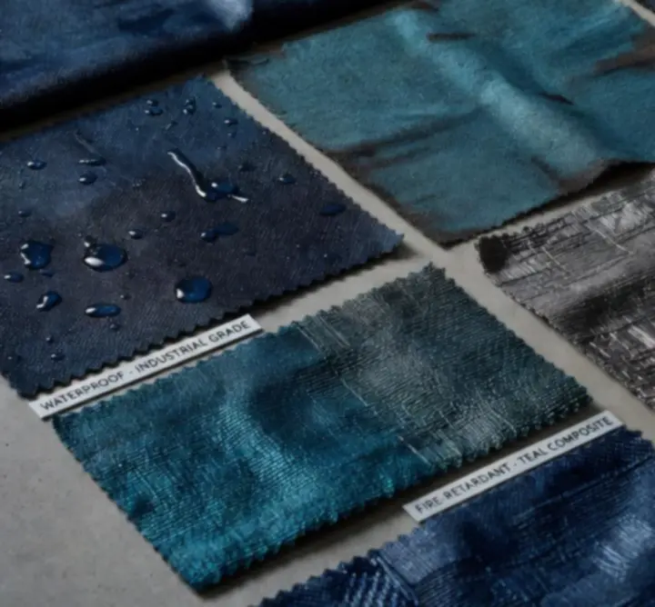 Przykłady tkanin technicznych o różnych strukturach i kolorach